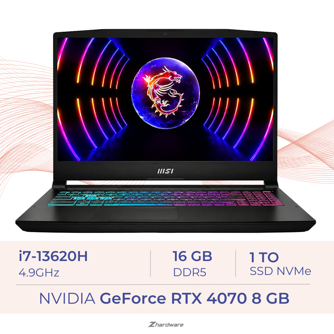 MSI Katana 15 B13V i7-13620H / RTX 4070 / 16 Go DDR5 / 1 TB SSD / 15” FHD+ 144 Hz / Windows 10 pro