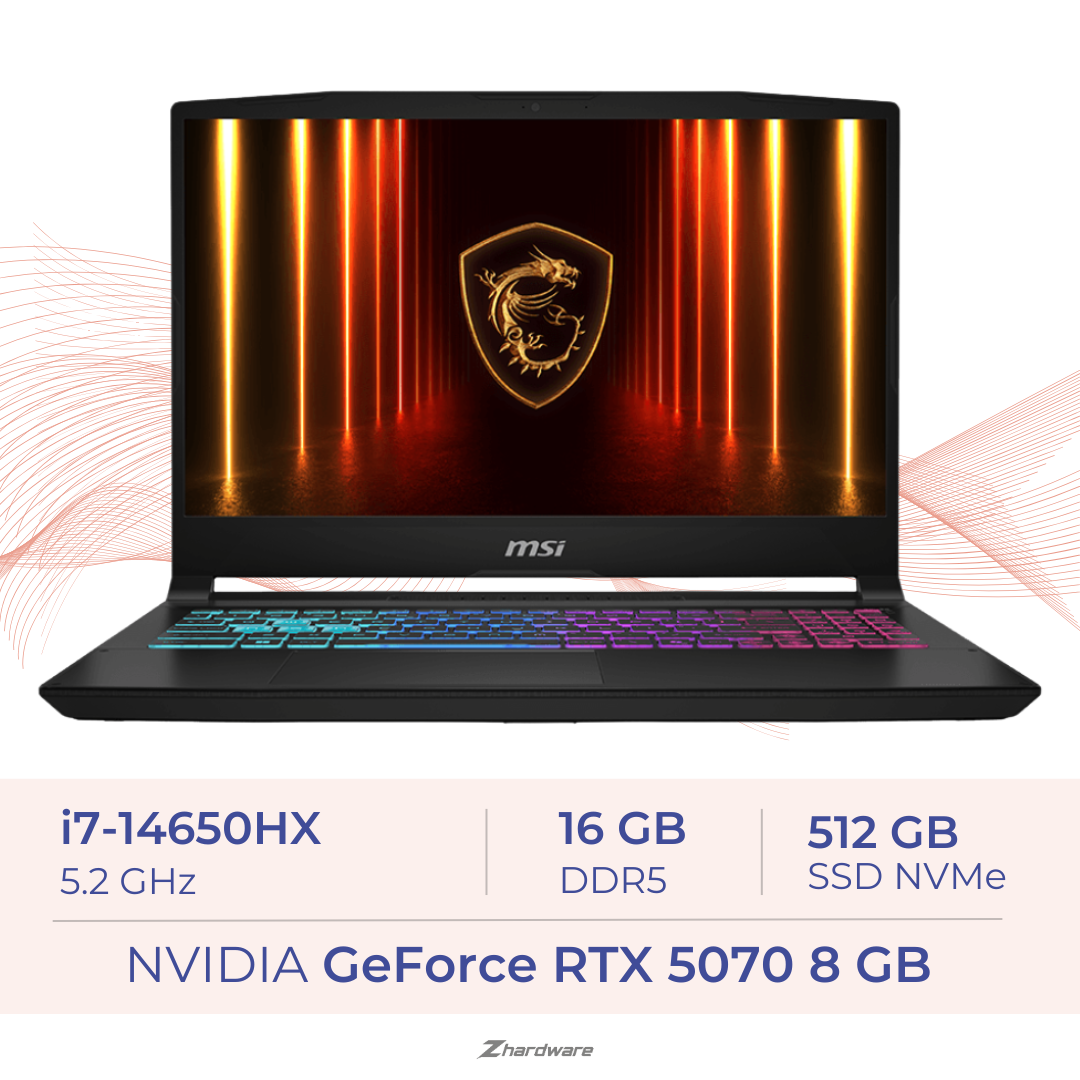 MSI Katana 15 HX B14WGK-006FR i7 14650HX/16Go/512 Go SSD/RTX5070 8 GB/15.6" 144Hz/Win11 famille