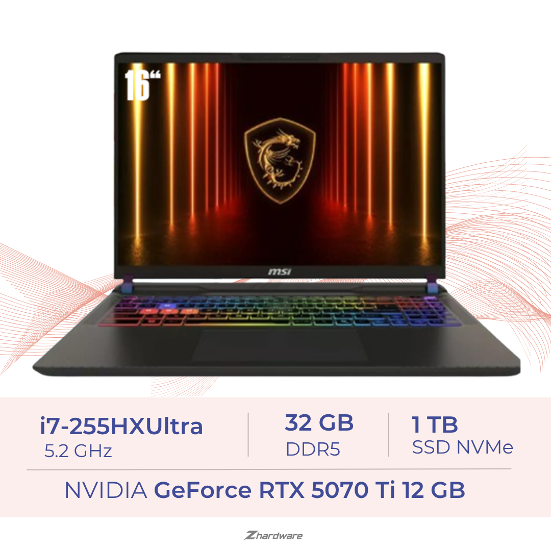 MSI Vector 16 HX AI A2XWHG-087FR Ultra 7-255HX/32 Go DDR5/1TB SSD/RTX 5070 Ti/16"